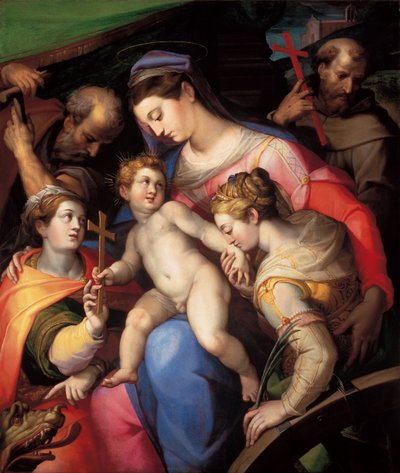 The Holy Family, with St. Catherine of Alexandria, St. Margaret of Antioch and St. Francis of Assisi by Orazio Samacchini